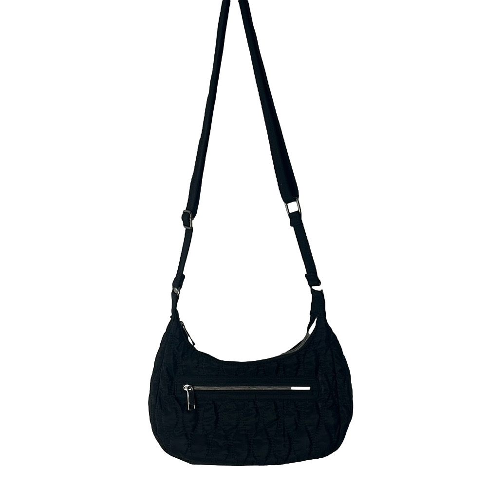 Black Quilted Crescent Shoulder Bag leopard print lining trendy black purse